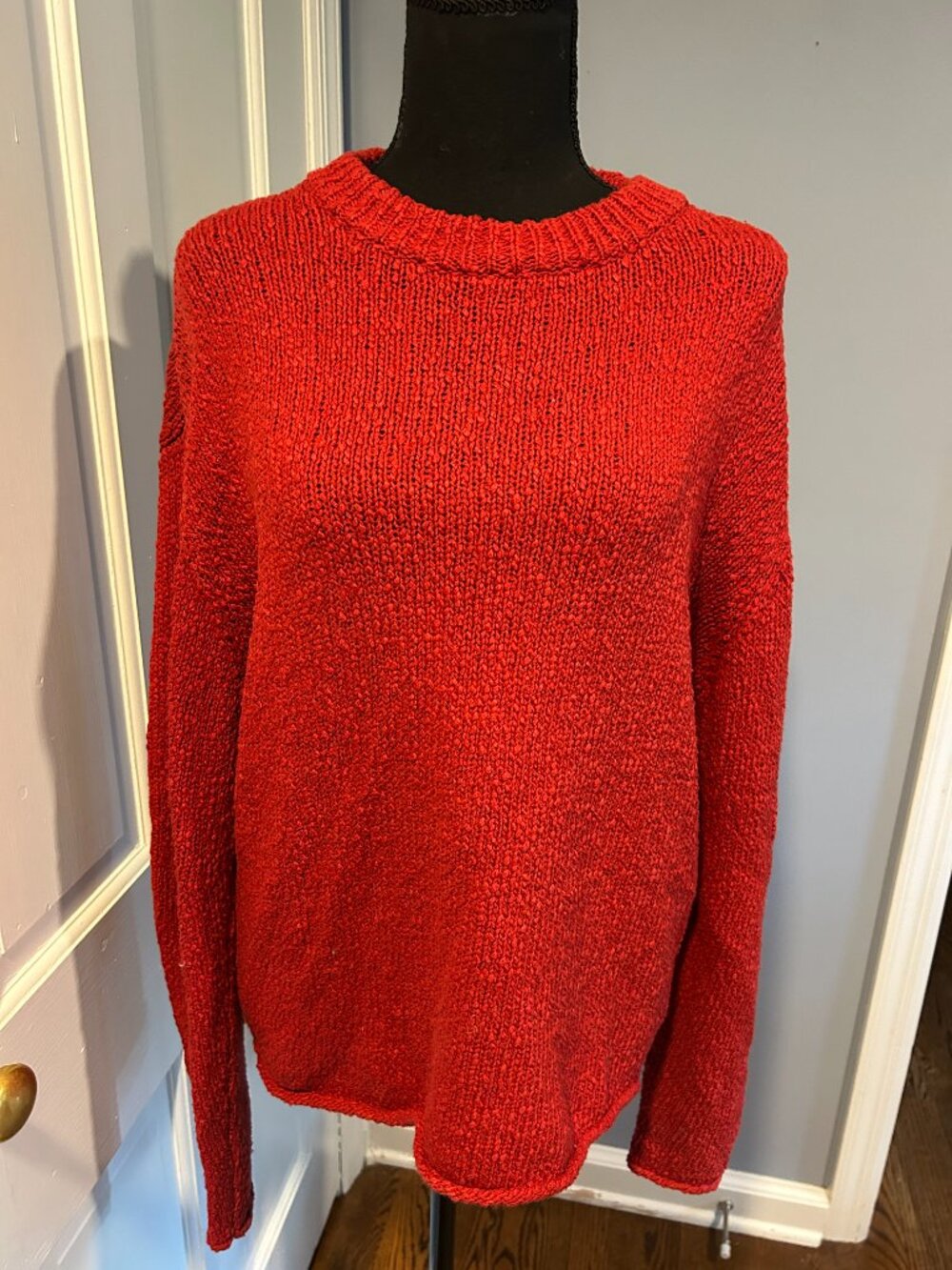 Modern Citizen Women Red Sweater, textured knit organic cotton crewneck